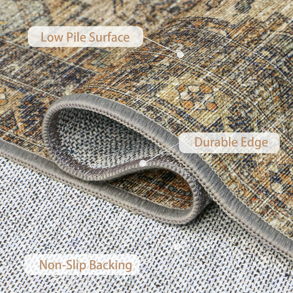 Area Rugs, Ultra-Thin Foldable Low Pile Machine Washable Mat, Lightweight Machine Washable Rugs for Living Room Bedroom, Sound Absorbing Vintage Sage Rectangle Mat