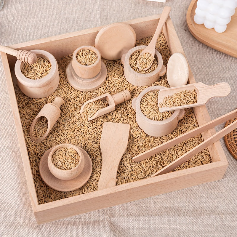 Montessori Wooden Play Kitchen Set for Kids - Pretend Tea Time & Home Experience, Educational Sensory Toys for Preschoolers