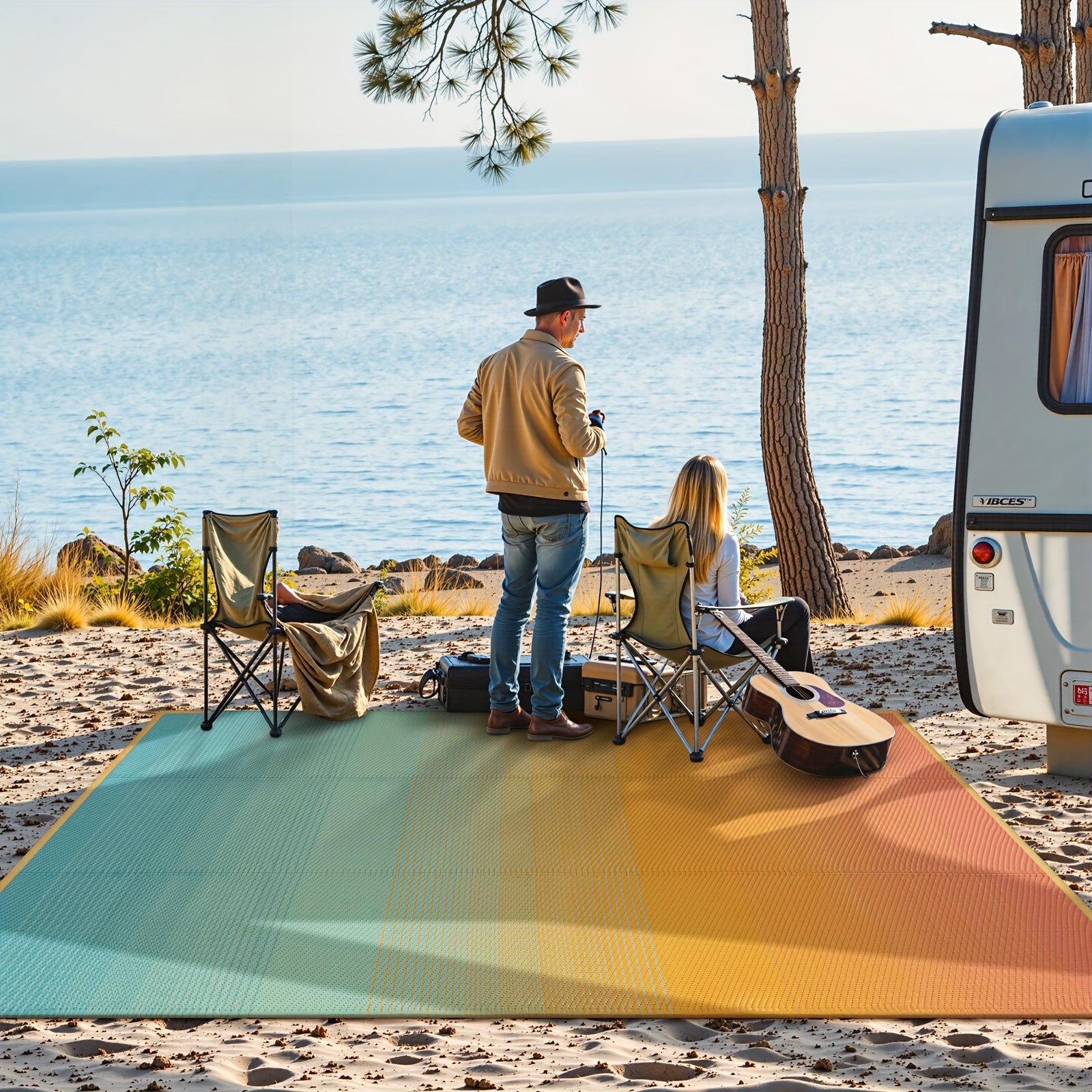 Extra Large Reversible Camping Mat - Durable Polypropylene Indoor/Outdoor Mat for RV, Patio, Backyard, Balcony & Deck - Vibrant Gradient Colors, Hand Wash Only, Outdoor Rugs