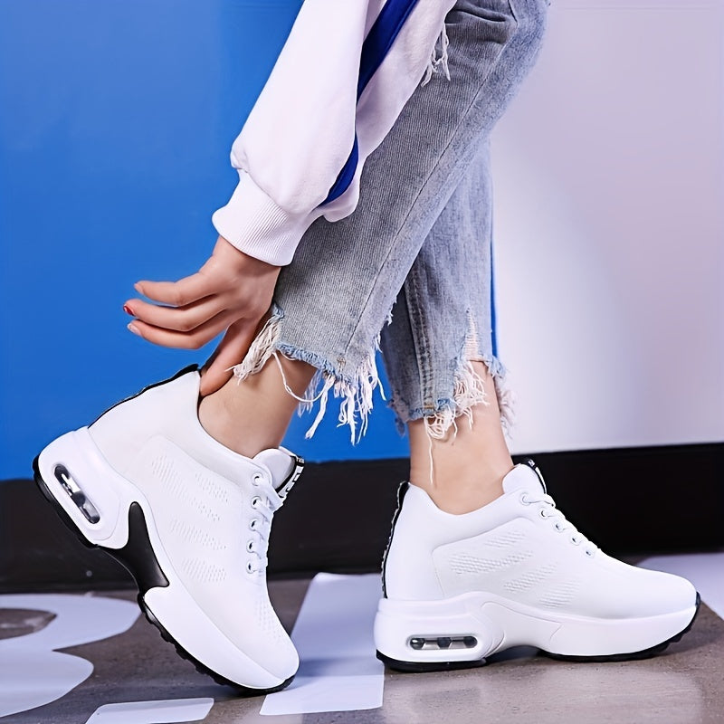 SOSENFER Women's Low-Top Sneakers with Lift - Summer Breathable Height-Enhancing, Round Toe Casual Athletic Wear, Sole & Fabric Upper (/Solid Colors Available) - for Dresses, Skirts, Short Pants