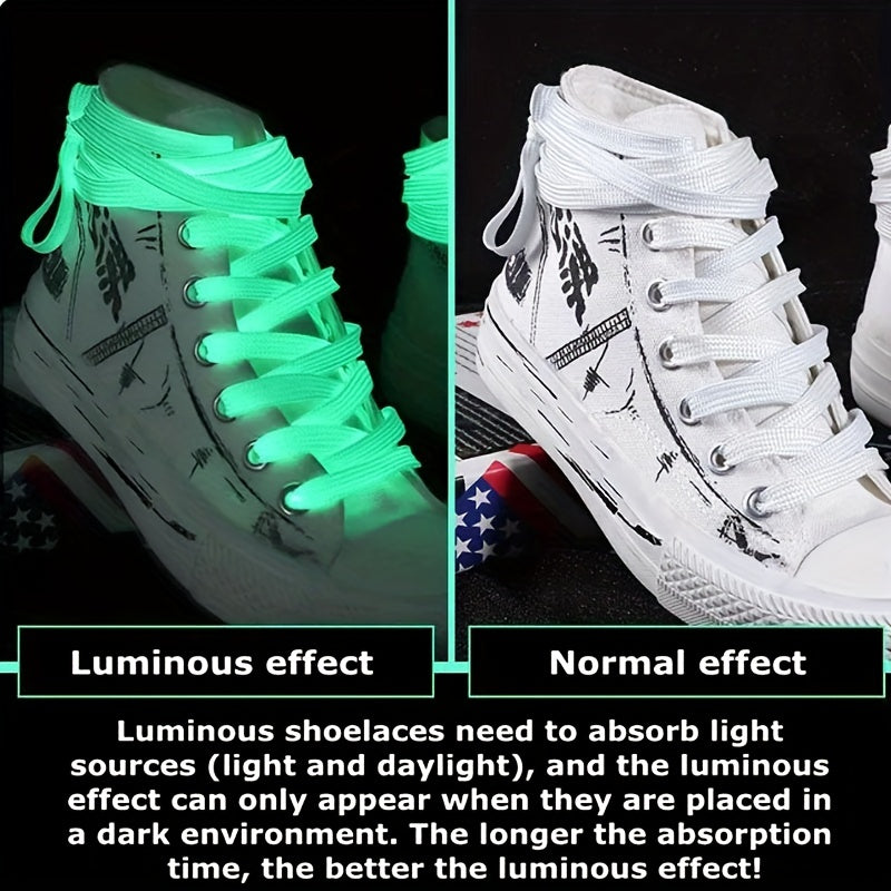 1 Pair Radiant Glow-in-the-Dark Flat Luminous Shoelaces -  Laces for Men and Women Couples Matching Accessory