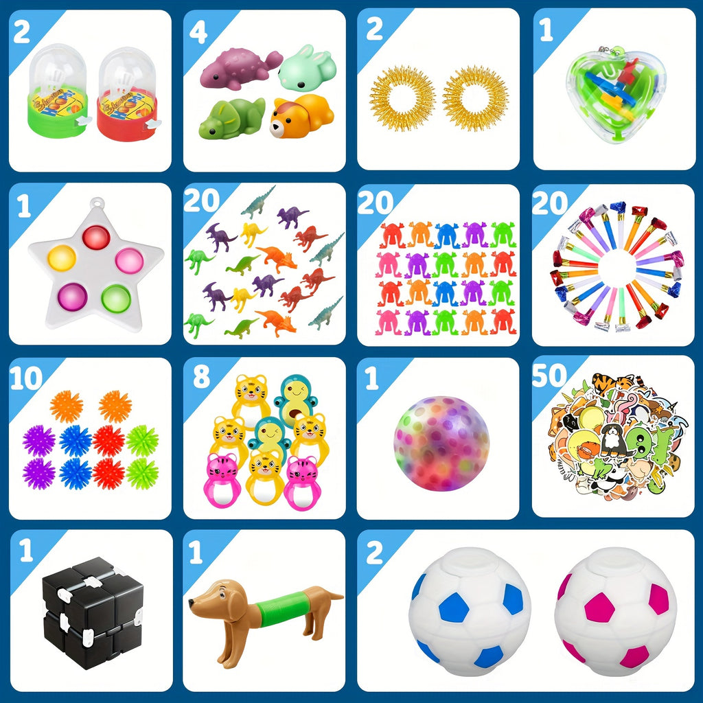 600 PCS Sensory Fidget Party Toys Pack Balls, Rainbow Springs, Wacky Tracks, And More  With Random Colors -