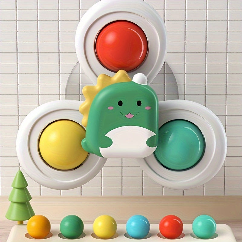 3pcs Kids' Cartoon Animal Suction Cup Spinning Toys Set - Relax, Music & Educational Bath Shower Play, Perfect for Bathtubs, Glass Surfaces & Car Windows - Ideal Gift for Boys & Girls