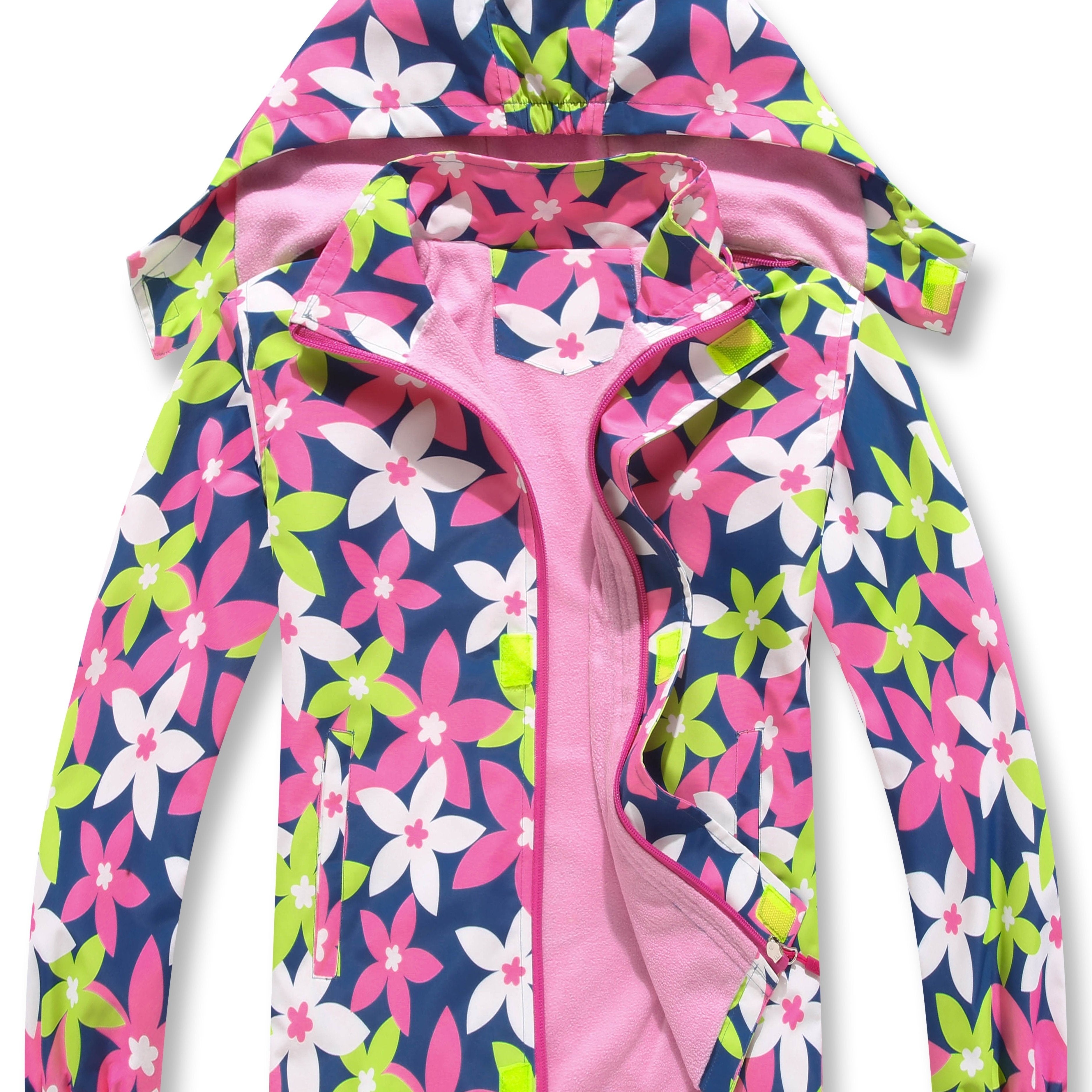 Vibrant Gradient Rain Jacket for Kids - Waterproof, Lightweight, Fleece Lined, Hooded, Windbreaker Coat with Removable Hood for Girls - Perfect for Outdoor Play and School Days