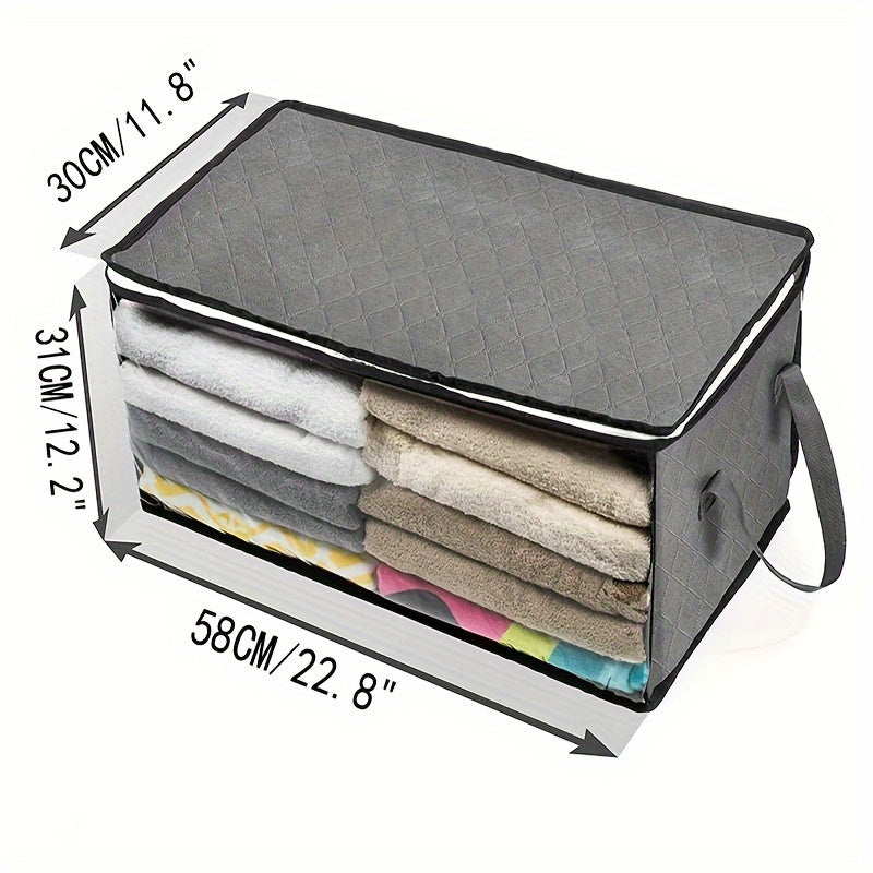 54L Storage 3-Pack Clothes Organizer Storage Bags Foldable Storage Box With Large Clear Window Sturdy Handles For Closet, Dorm, Pillows, Bedding, Clothes, Stuffed Toys, Blankets, Grey
