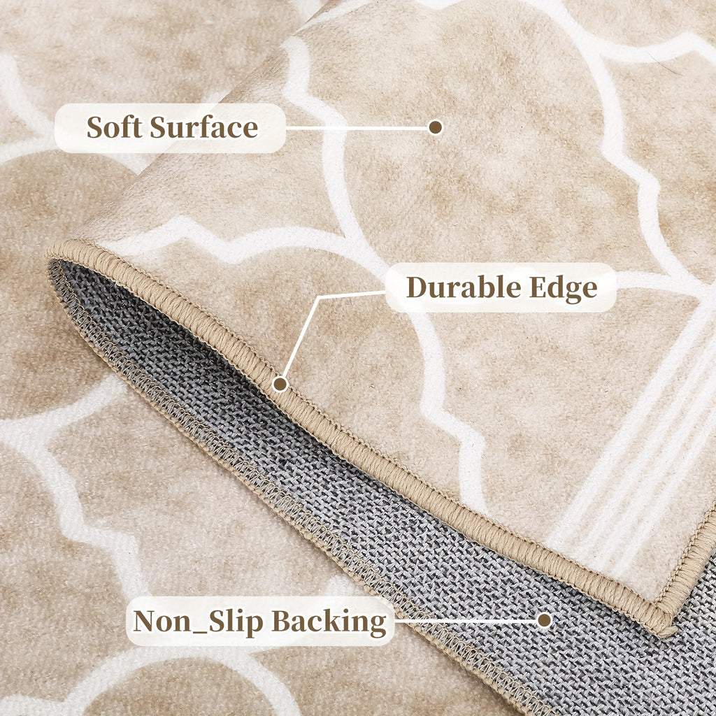 1 pc Area Rug Living Room Carpet Large Moroccan Soft Fluffy Geometric Washable Bedroom Rugs Dining Room Home Office Low Pile Decor Under Kitchen Table, Light Brown