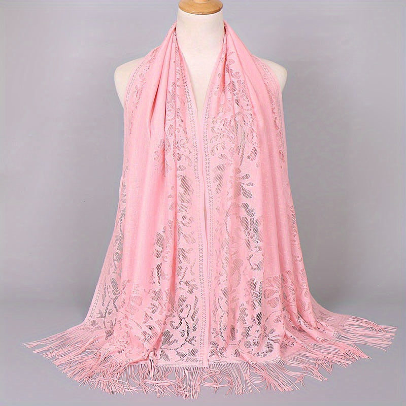 Ladies Women's Floral Lace Scarf Shawl With Tassels, Soft Mesh Fringe Wraps Bridal Shawl For Wedding Evening Party Dresses