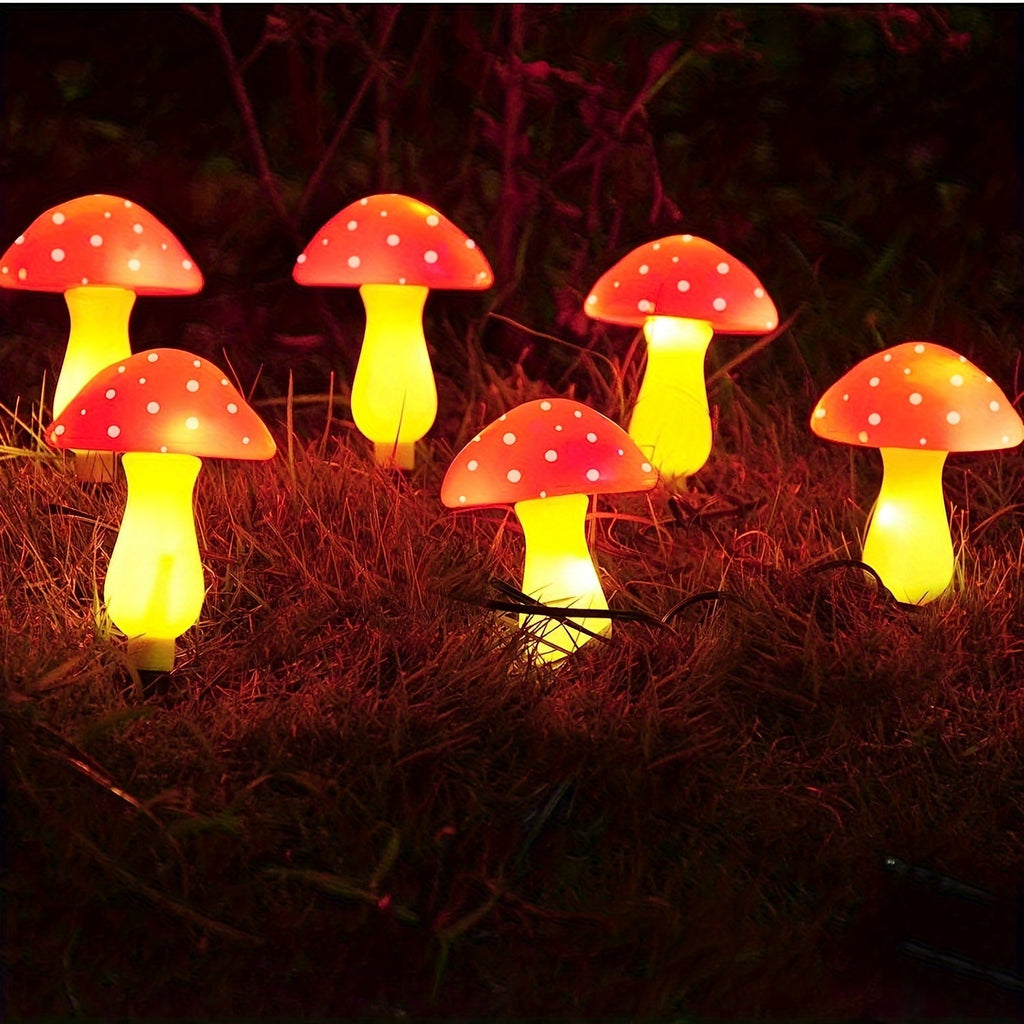 Set of 6 Solar Mushroom Lights for Garden Decorations, Outdoor Solar Red Mushroom Light for Yard Pathway Grave Decor