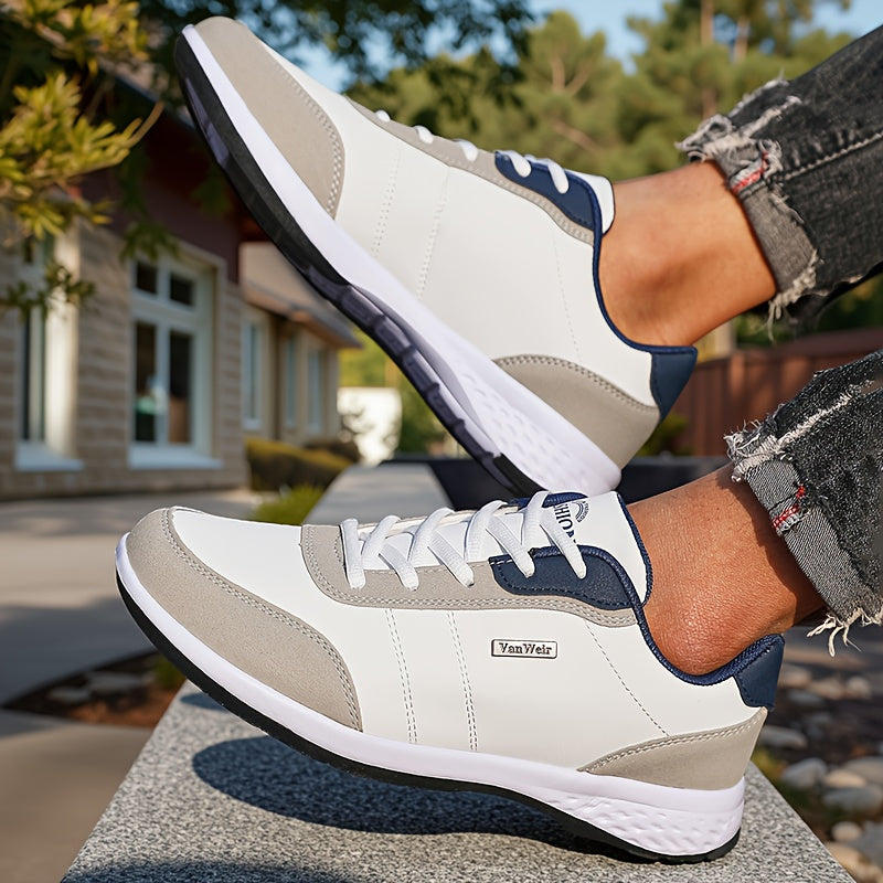 VanWeir Lightweight Men'S Shoes - Navy Blue & White, Stable Lace-Up Sneakers with MD/TPR Sole, Breathable Fabric Lining for Outdoor Sports, Hiking & Casual Wear