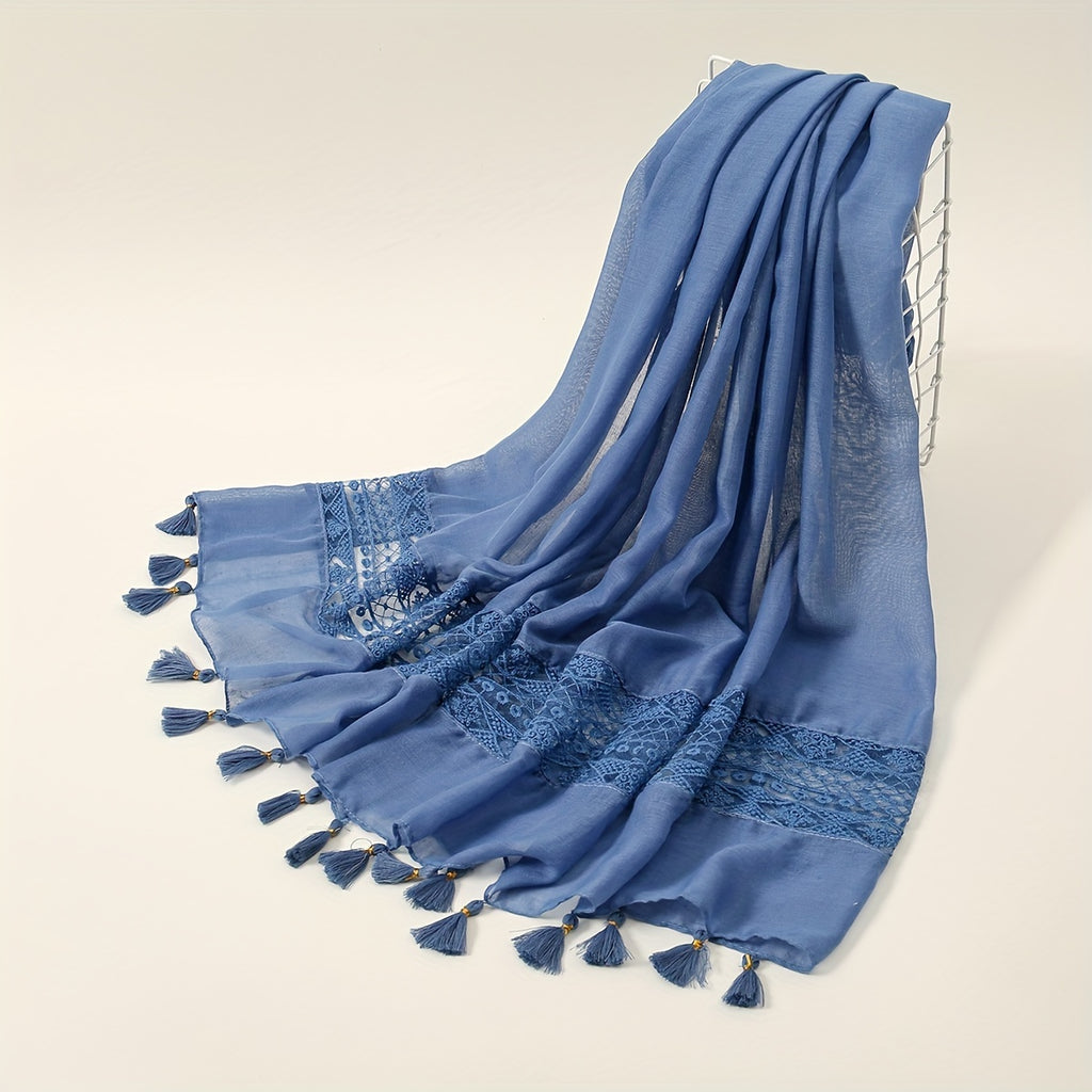 [Elegant Scarf] Elegant Embroidery Hollow Lace Tassel Scarf | Fashion Casual Cold Weather Scarves Wraps For Women for eid