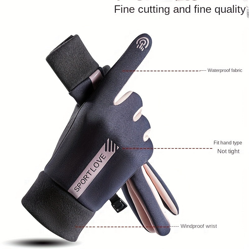 Women's Winter Warm Gloves, Full Finger Windproof Touch Screen Sports Gloves, Fleece-lined Outdoor Cycling Gloves