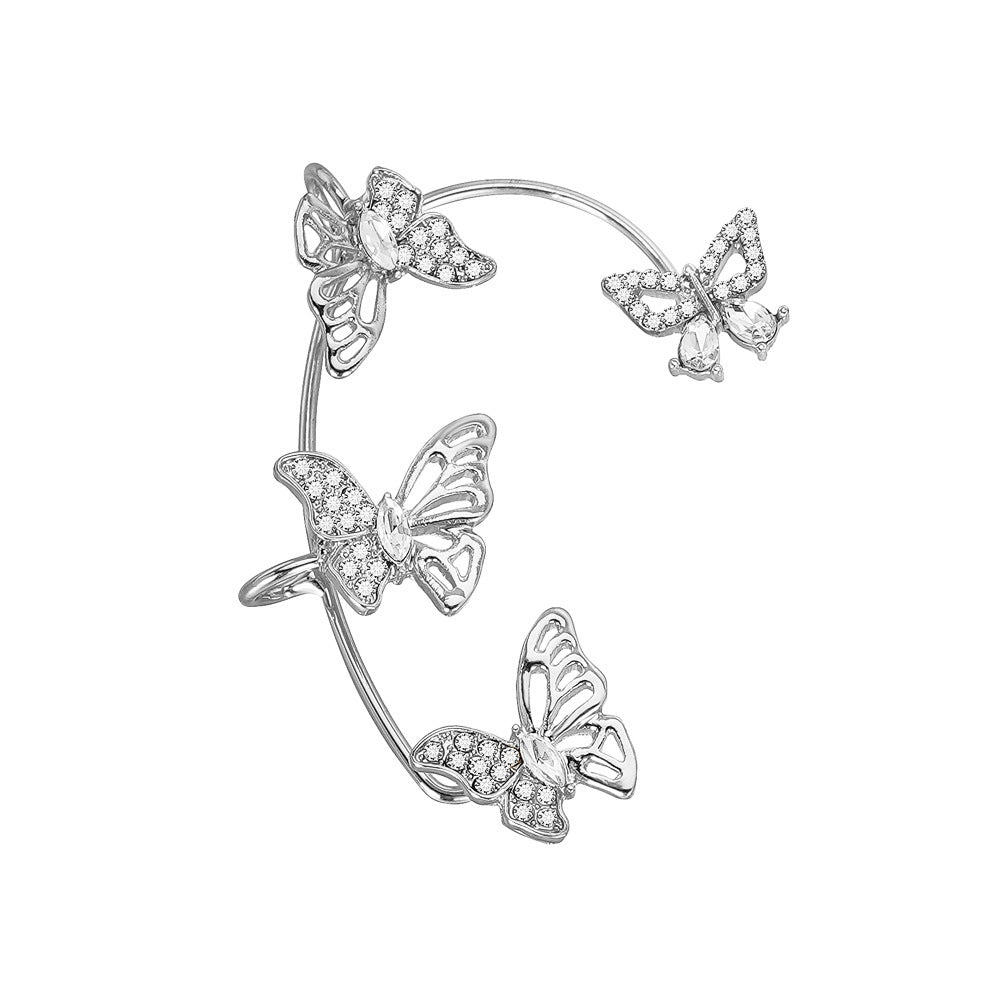 Women'S Elegant Butterfly Ear Cuffs - No-Piercing Ear Hooks, Synthetic Gemstone Accents