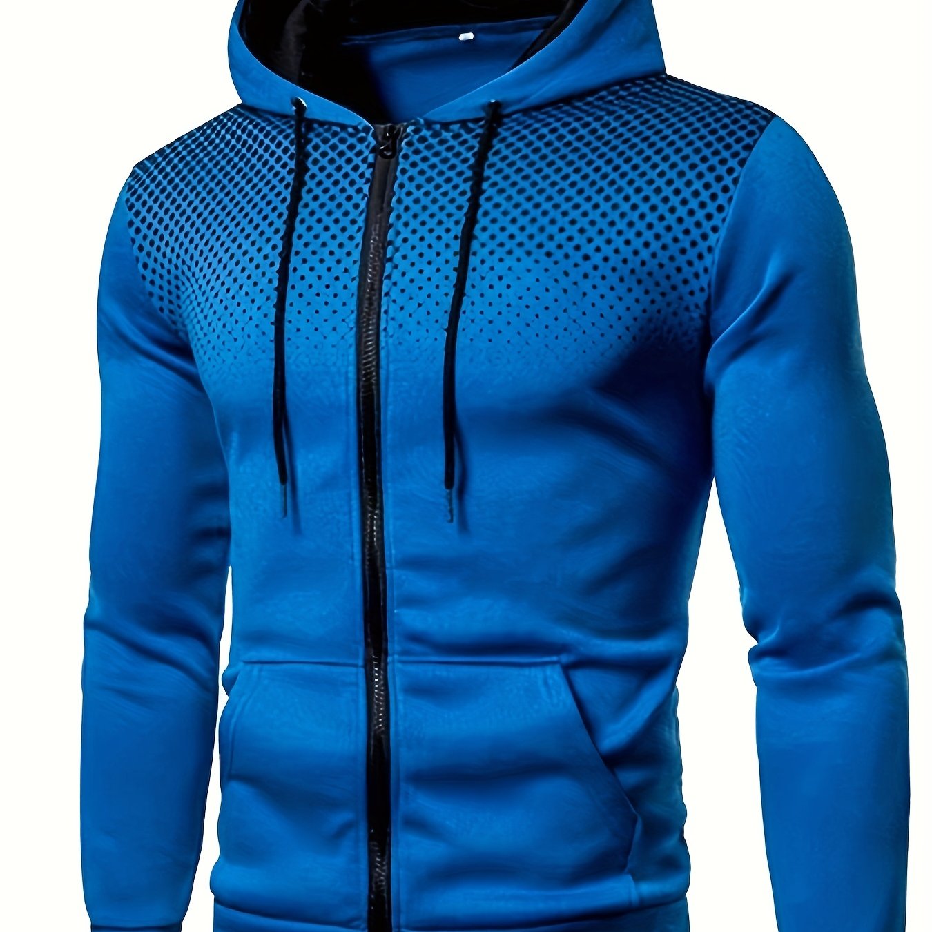 Men's Stylish Polka Dot Hooded Sweatshirt Jacket - Casual Sports Fashion for Winter & Autumn - Zip-Up Drawstring Hoodie with Pockets