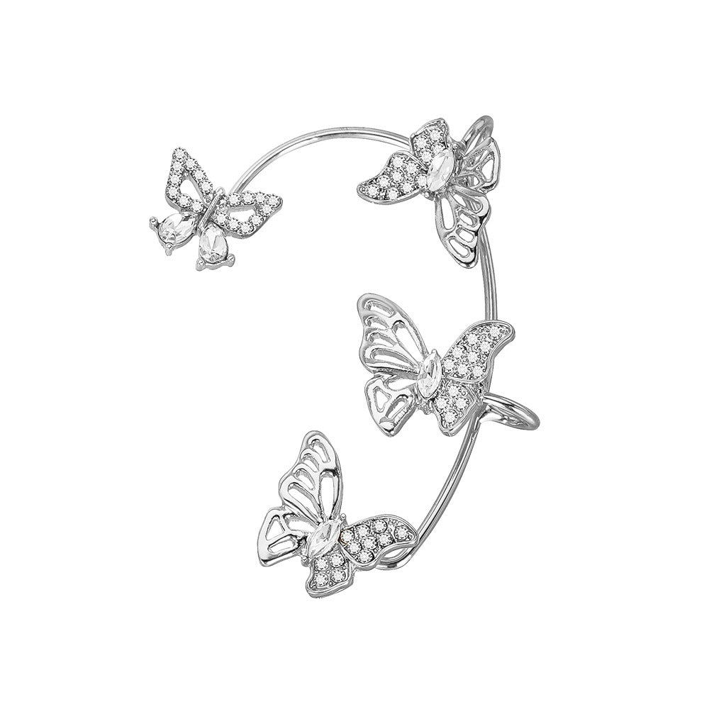 Women'S Elegant Butterfly Ear Cuffs - No-Piercing Ear Hooks, Synthetic Gemstone Accents