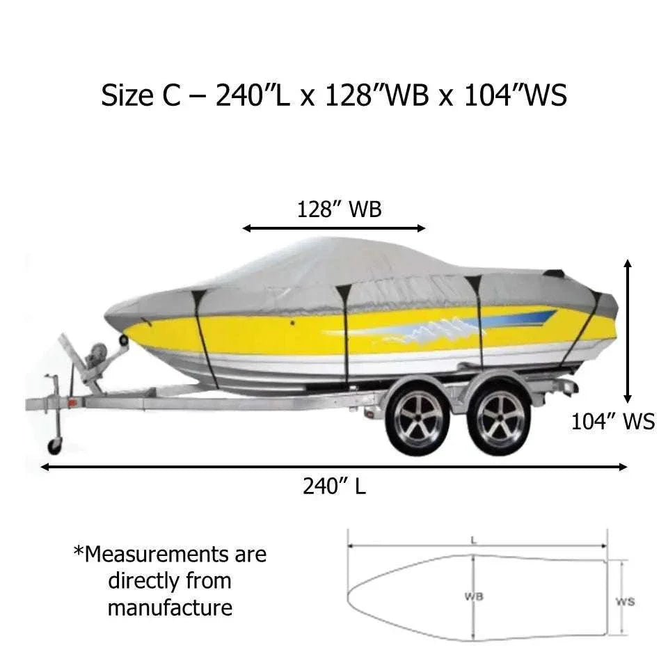 Premium 600 Denier Boat Cover Size C, fits 16ft to 18.5ft Boats