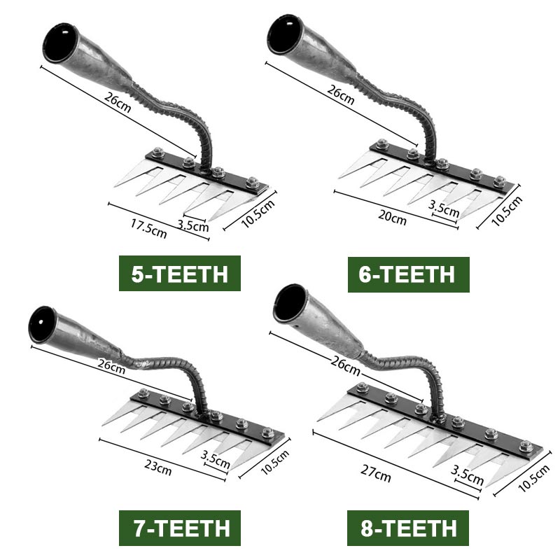 Garden Hoe 5/6/7/8 Teeth Carbon Steel Garden Hand Rake Weeding Rake Farm Tool Grasping Raking Loosening Soil Nail Rake Tool